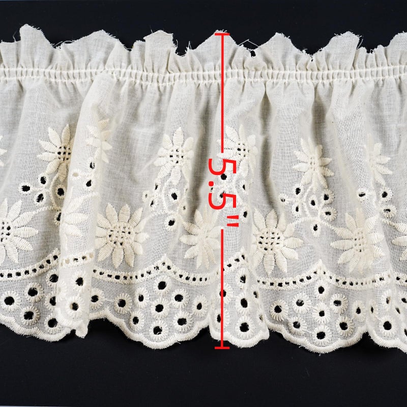 Kehuadiy 3 Yards 5.5 Inches Wide Sewing Cotton Ribbon, Vintage Pleated Lace Trim Cotton Lace Trim for Sewing Crafts Clothing Decoration Wedding Bridal DIY (Beige) - Image 4