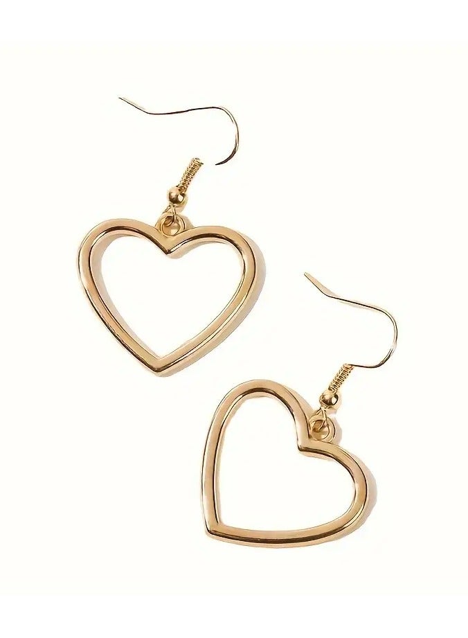 Home Clearance Sale Vintage Golden-Tone Hollow Heart Dangle Earrings - Chic & Simple Alloy Design with Hook Closure, Perfect for Parties & Valentine's Day Gift, Cute Earrings - Image 1