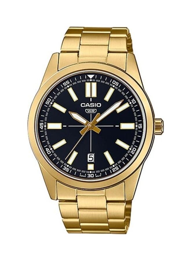 CASIO Men Black Dial Stainless Steel Gold Ion Plated Band Analog Wrist Watch MTP-VD02G-1EUDF - Image 1