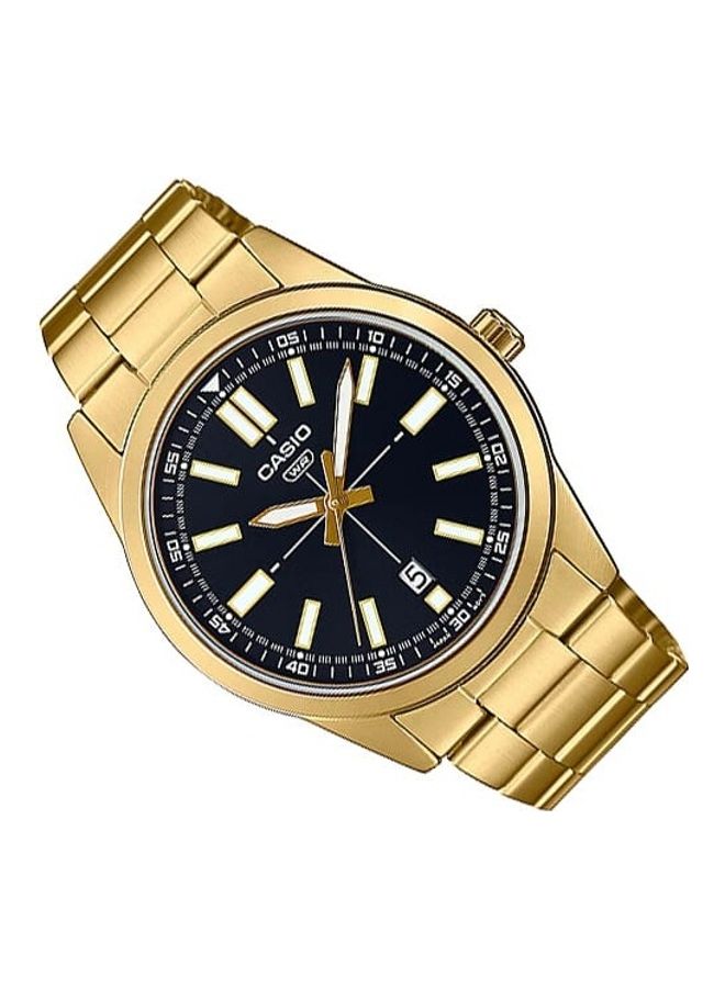 CASIO Men Black Dial Stainless Steel Gold Ion Plated Band Analog Wrist Watch MTP-VD02G-1EUDF - Image 2