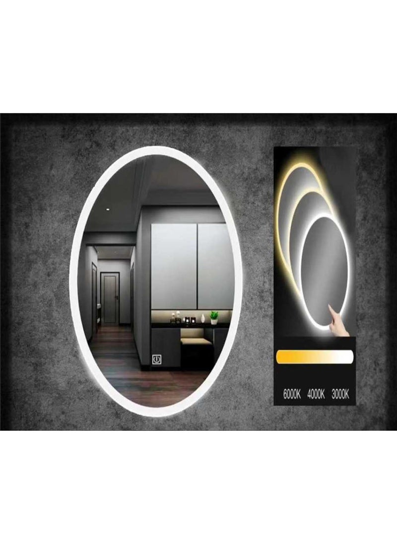 NAFEH - Bathroom Mirror With Led Light Touch Switch 3 Colors Dimmable Light Wall Mounted Oval Shape Makeup Vanity Mirror 60x80cm - Image 1