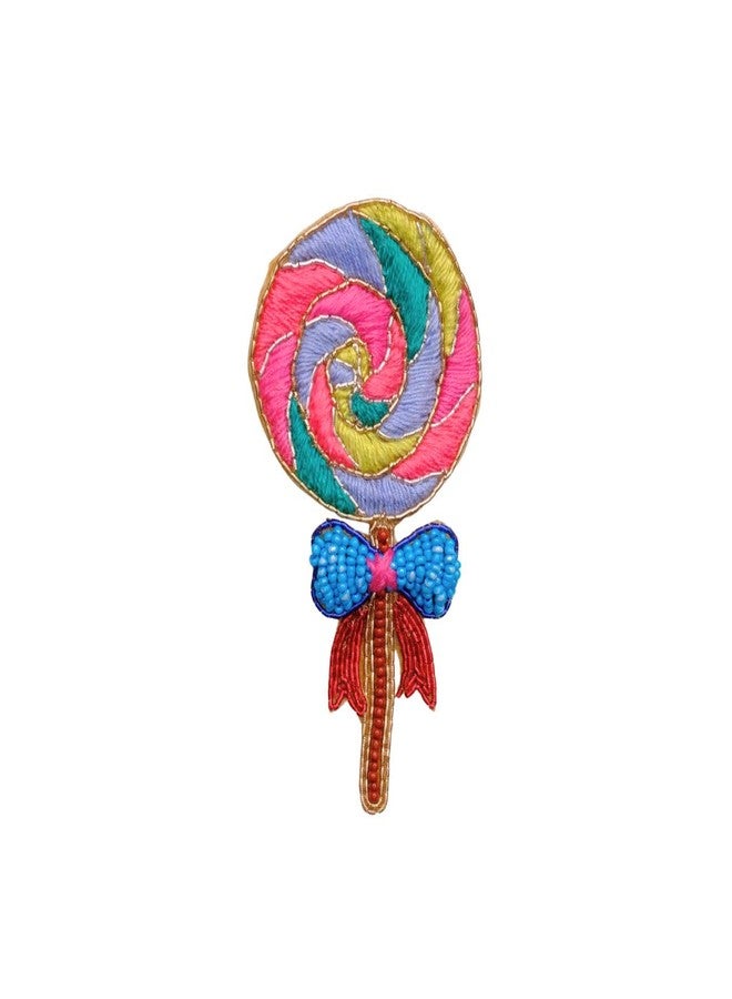 Abeo Handcrafted Lollipop Design Brooch, Pink Blue Green Embroidered Thread, 2-2.5 Inches, Traditional Mughal Art Style, for Saree Dress Tops Backpack - Image 1