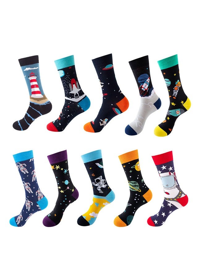 10PCS الرجال الجوارب فستان المرأة فانكي متعة الابتكار نمط القطن مجنون تصميم طاقم الجوارب (متعددة الألوان-G1) - Image 1