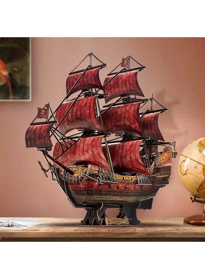 ريد كوين آنز ريفينج لغز ثلاثي الأبعاد 391 قطعة نموذج سفينة قرصنة لعبة تعليمية هدية - Image 3