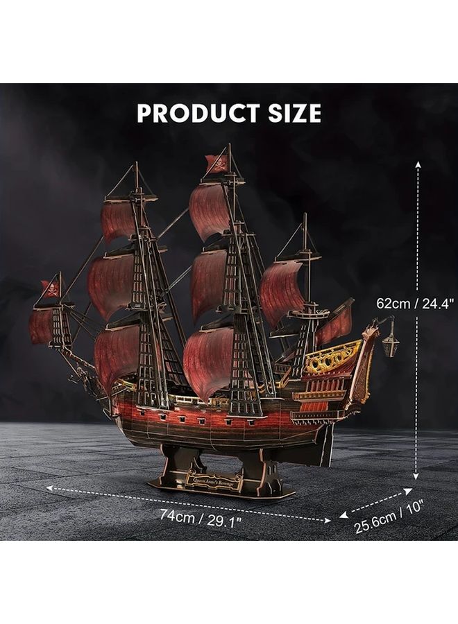 ريد كوين آنز ريفينج لغز ثلاثي الأبعاد 391 قطعة نموذج سفينة قرصنة لعبة تعليمية هدية - Image 4