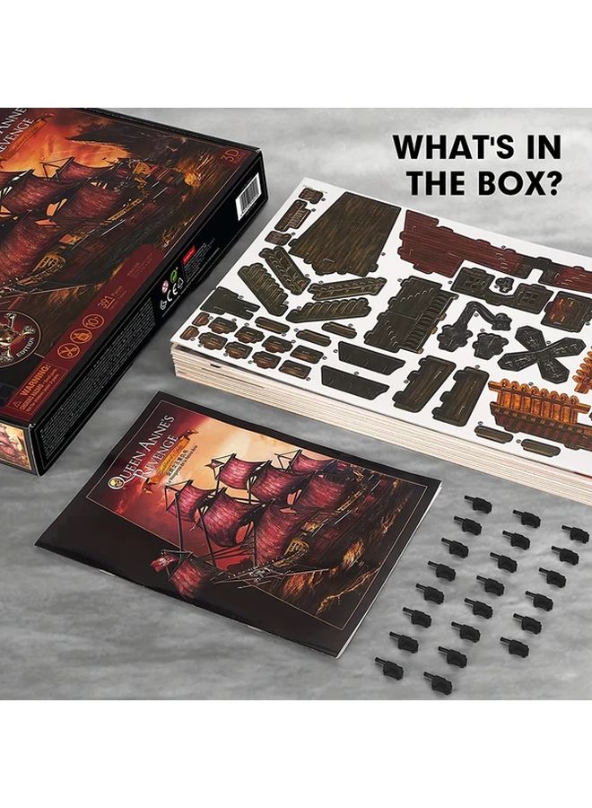 ريد كوين آنز ريفينج لغز ثلاثي الأبعاد 391 قطعة نموذج سفينة قرصنة لعبة تعليمية هدية - Image 5