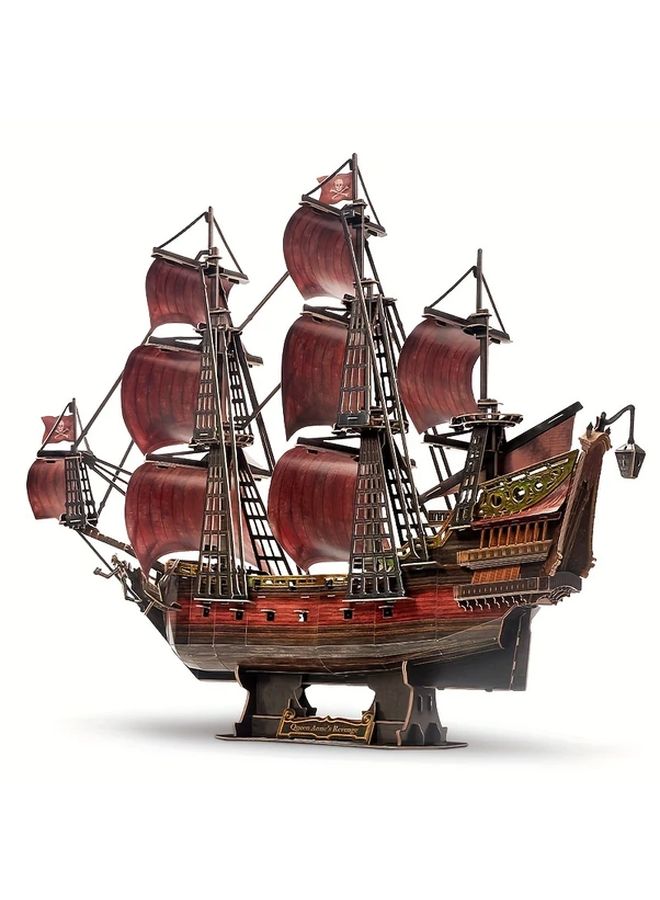 ريد كوين آنز ريفينج لغز ثلاثي الأبعاد 391 قطعة نموذج سفينة قرصنة لعبة تعليمية هدية - Image 1