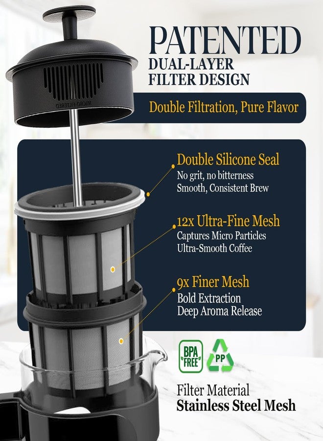 ESPRO Light P3 French Press Coffee Maker – Patented Double Micro-Filter for Grit-Free Brew, Heat Resistant thicker Borosilicate Glass Coffee press – (Black, 32 oz) - Image 3