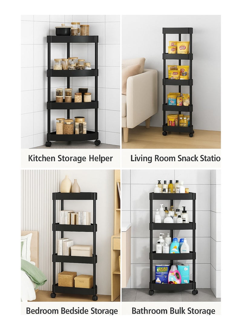 AIYISHI 4-Tier Rolling Storage Cart – Space-Saving Triangle Corner Shelf with Wheels, Multi-Purpose Organizer for Kitchen, Bathroom, Laundry & Living Room (Black)  - Image 4