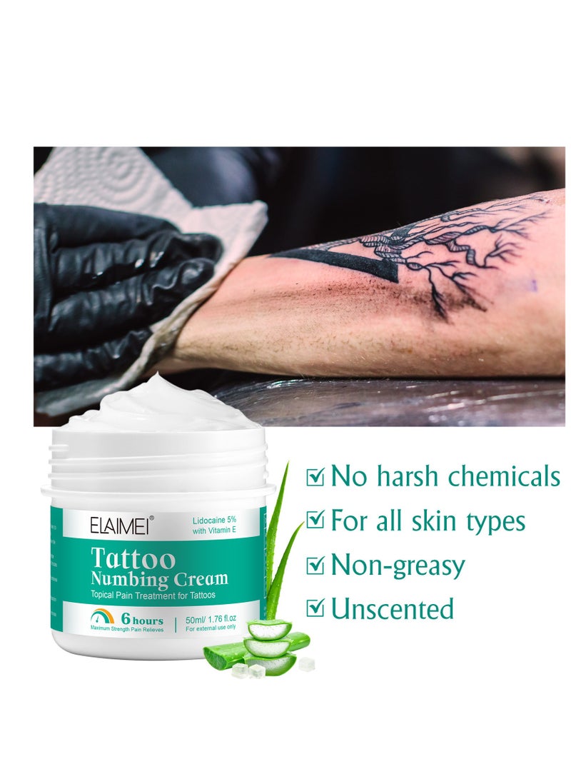 Elaimei Tattoo Numbing Cream, Pre-Tattoo Tattoo Cream, 6 Hours Max Strength Painless Tattoo Cream with Aloe Vera, Vitamin E - Image 1
