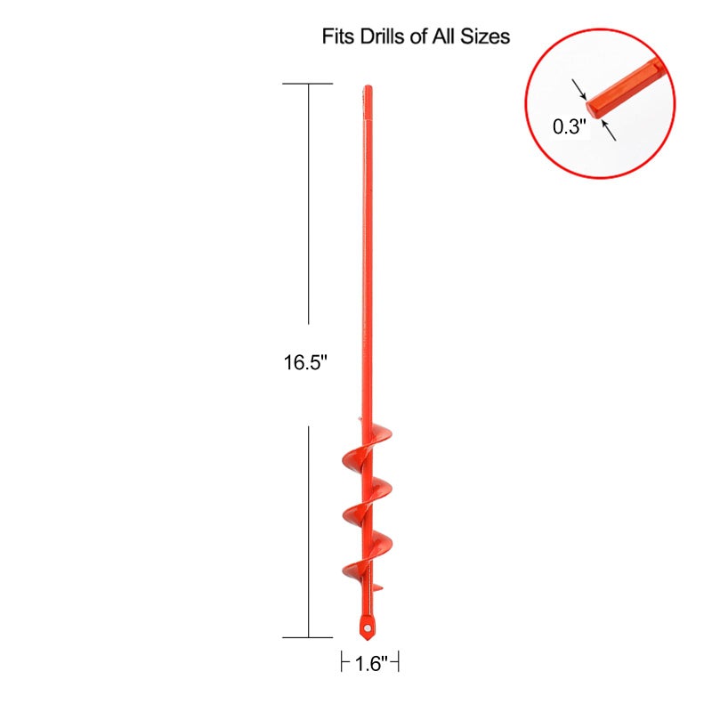 MAXCCINO Auger Drill Bit for Planting 1.6"(D) x16.5(L), Garden Ground Earth Spiral Drill Bit for 3/8" Hex Drive Drill, for Post Hole Digger Bulb Bedding Digging Plant Rapid Planter - Image 2