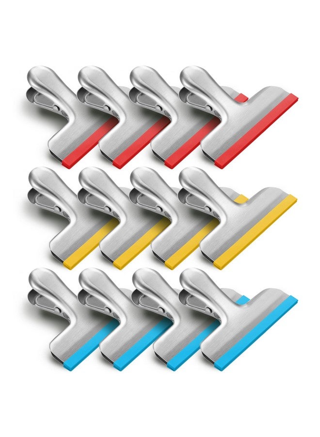 هاوس أجاين مجموعة من 12 مشبكًا من الفولاذ المقاوم للصدأ لأكياس رقائق البطاطس مغطاة بالسيليكون - لا مزيد من الحواف الحادة - مرمزة بالألوان لأكياس الطعام - محكمة الغلق، شديدة التحمل للمطبخ والمكتب، 3 بوصات - Image 1