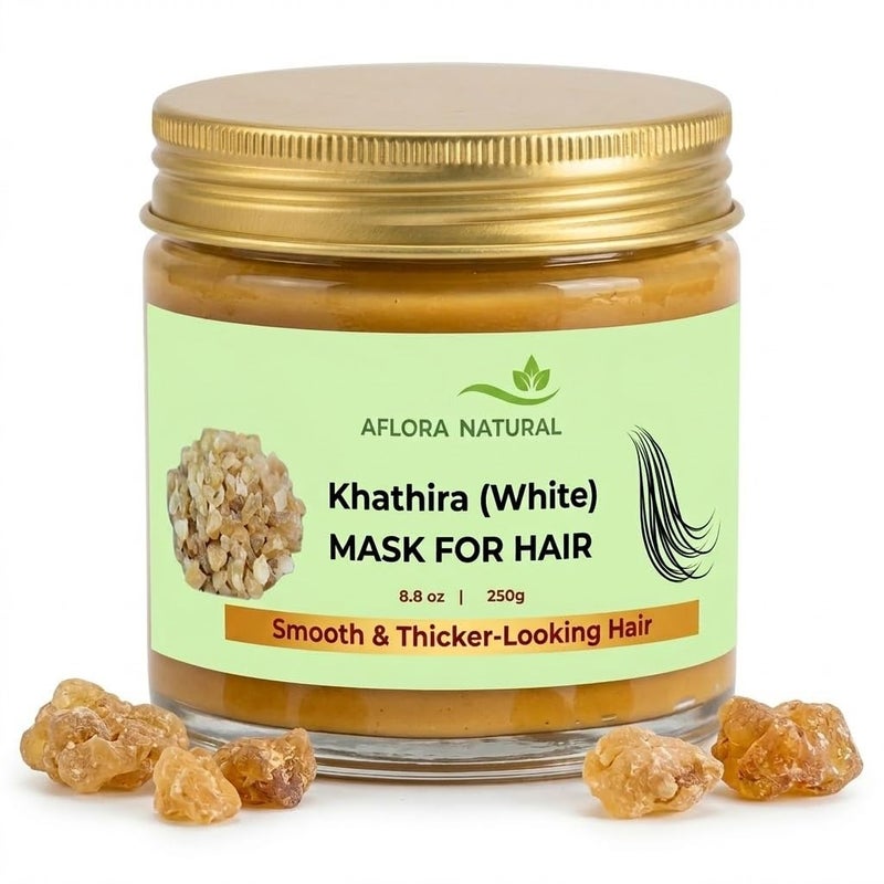 Aflora Natural White Kathira Hair Mask, Volumizing & Strengthening, Deeply Conditioning Botanical Mask for Smooth & Thicker-Looking Hair, 200g - Image 1