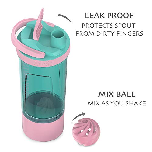 Artoid Mode Inspirational Fitness Workout Sports Protein Shaker Bottle 24-Ounce, Dual Mixing Technology with Shaker Balls & Mixing Grids Included, Twist and Lock Protein Box Storage Included - Image 5