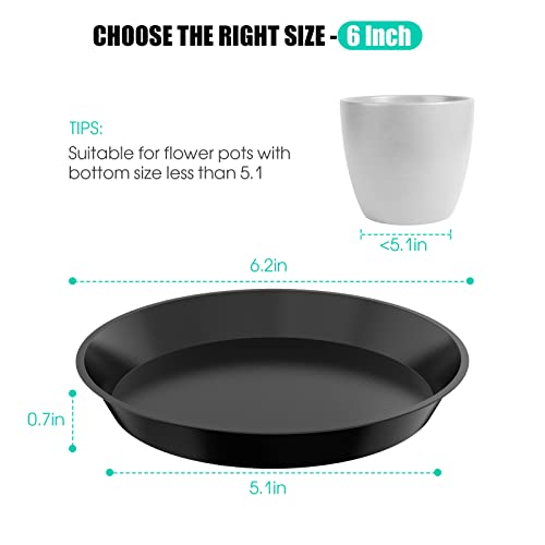 DUNPUTE 6 Pack Plant Saucer 4 6 8 10 12 14 16 18 20 22 Inch Plastic Plant Tray, Sturdy and Durable Flower Pot Container Accessories Plant Pot Saucers for Indoor and Outdoor (6 Inch, Black) - Image 2