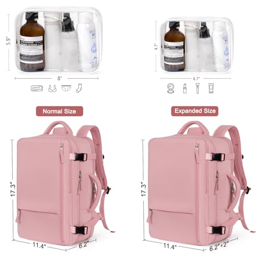 Hanples Carry on Travel Backpack for Women, Large 40L Personal Item Luggage Backpack,17inch Laptop Backpack TSA Flight Approved, Travel Essentials Casual Daypack with 2 Toiletry Bags (Pink) - Image 3