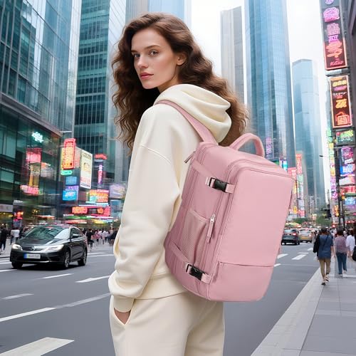 Hanples Carry on Travel Backpack for Women, Large 40L Personal Item Luggage Backpack,17inch Laptop Backpack TSA Flight Approved, Travel Essentials Casual Daypack with 2 Toiletry Bags (Pink) - Image 2