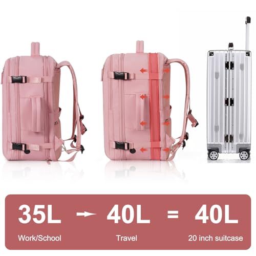 Hanples Carry on Travel Backpack for Women, Large 40L Personal Item Luggage Backpack,17inch Laptop Backpack TSA Flight Approved, Travel Essentials Casual Daypack with 2 Toiletry Bags (Pink) - Image 5