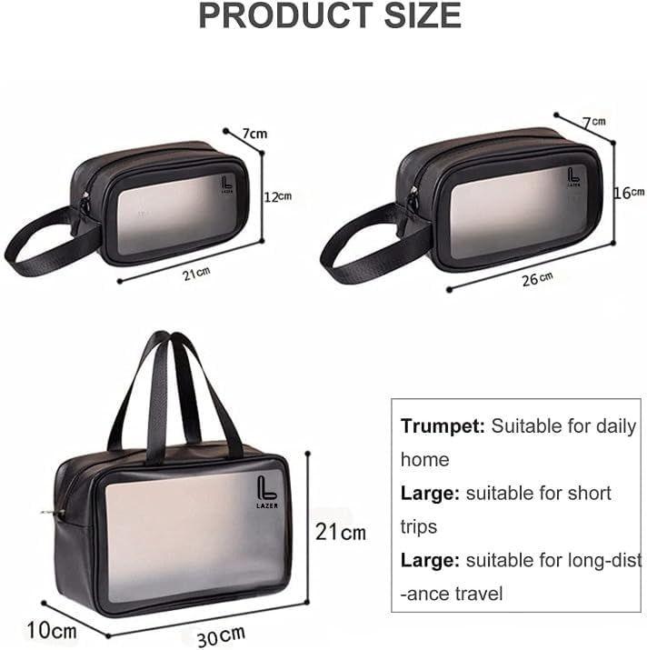 LAZER Makeup Travel Pouch, Cosmetic Bag, Travel kit Pouch for Toiletries, Brushes and Cosmetics - Set of 3 - Washbag Pouch - Black - Image 5