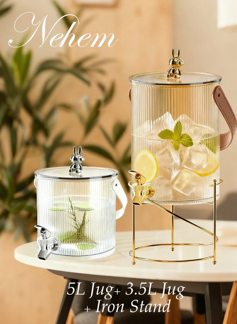 nehem (5L+3.5L) 2-piece set juice jar Beverage Dispenser & Juice Jug with Easy-Flow Tap - for Water, Lemonade, Iced Tea, Cold Brew Coffee | Portable for Parties, Picnics, Camping, Home Use - Image 1