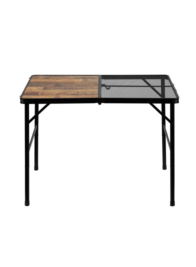 لوازم طاولة نزهة قابلة للطي بارتفاع قابل للتعديل - 90×60 سم - طاولة شواء بسطحين أحدهما بتصميم خشبي والآخر شبكي، مع هيكل من الألمنيوم ومقبض حمل - مناسبة للشواء، التخييم، أو الطهي في الهواء الطلق - Image 3