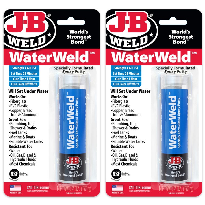 J-B WELD جي-بي ويلد ووتر ويلد، 1 ساعة علاج، لاصق إيبوكسي على شكل عصا - عبوة 2، أبيض فاتح (8277-2) - Image 1