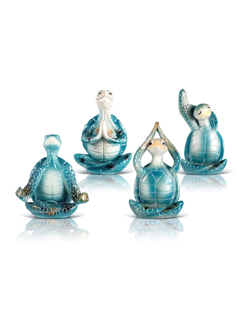 SOLARAE Sea Turtle Meditating Yoga Figurines, Yoga Sea Turtle Figurine Statues for Meditating, for Living Room Office Bedroom Decoration and Spiritual Garden Room (Blue, 4 Style) - Image 1
