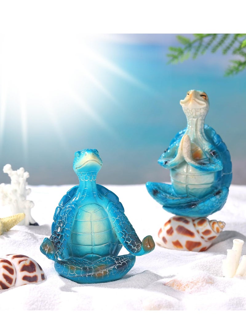 SOLARAE Sea Turtle Meditating Yoga Figurines, Yoga Sea Turtle Figurine Statues for Meditating, for Living Room Office Bedroom Decoration and Spiritual Garden Room (Blue, 4 Style) - Image 3