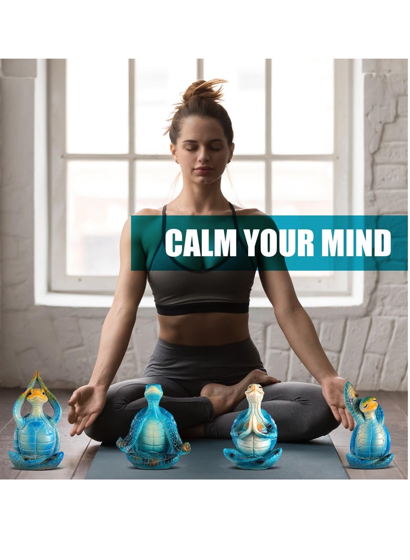 SOLARAE Sea Turtle Meditating Yoga Figurines, Yoga Sea Turtle Figurine Statues for Meditating, for Living Room Office Bedroom Decoration and Spiritual Garden Room (Blue, 4 Style) - Image 4