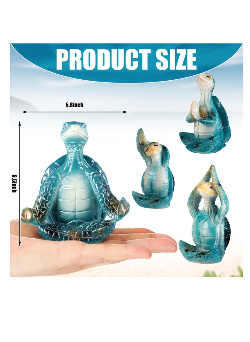 SOLARAE Sea Turtle Meditating Yoga Figurines, Yoga Sea Turtle Figurine Statues for Meditating, for Living Room Office Bedroom Decoration and Spiritual Garden Room (Blue, 4 Style) - Image 2