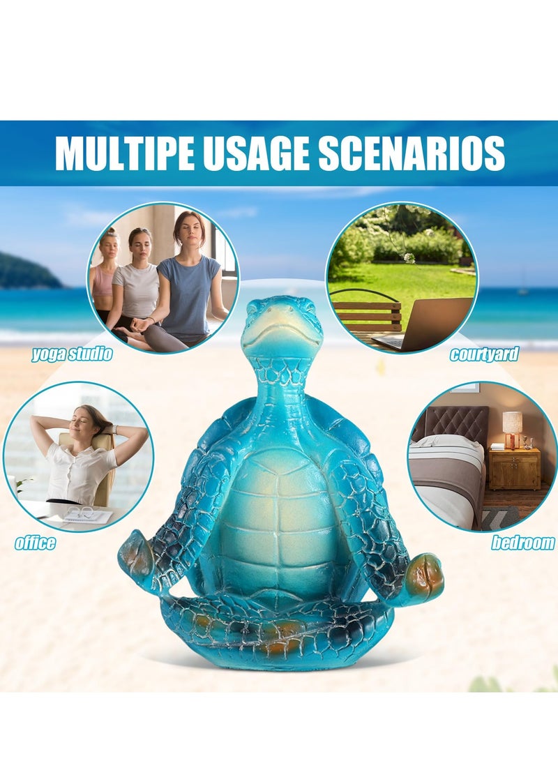 SOLARAE Sea Turtle Meditating Yoga Figurines, Yoga Sea Turtle Figurine Statues for Meditating, for Living Room Office Bedroom Decoration and Spiritual Garden Room (Blue, 4 Style) - Image 5