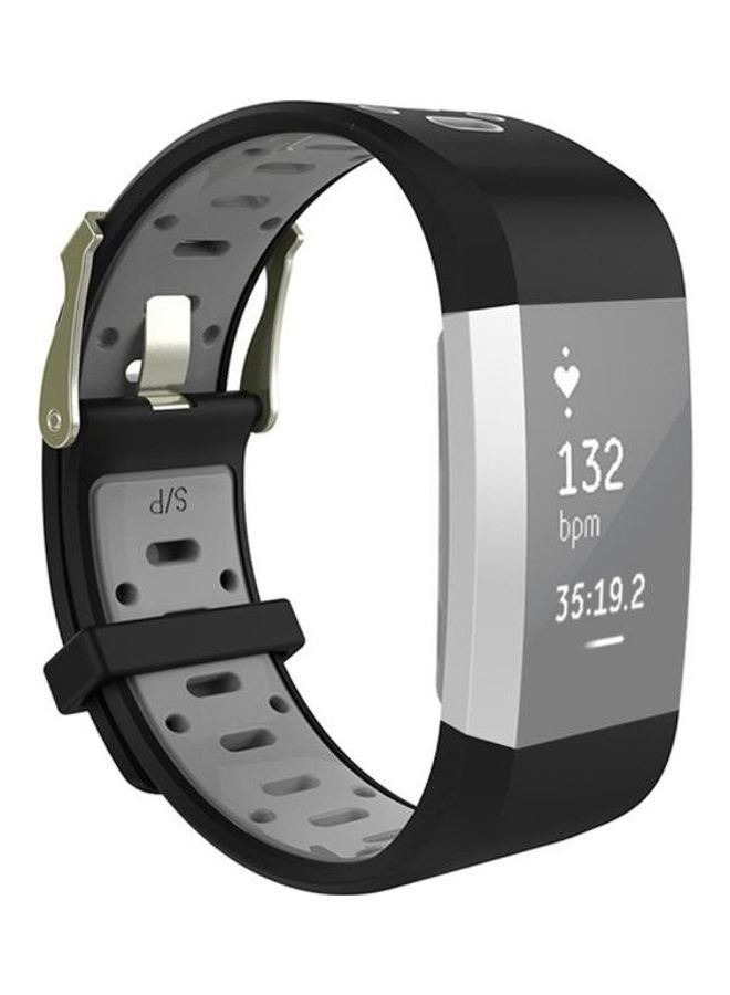 NIBEMINENT Round Hole Silicone Replacement Wrist Strap Watchband with Buckle For Fitbit Charge 2 Black - Image 3