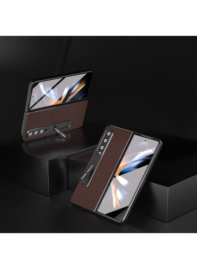 S-TOP Case For Samsung Galaxy Z Fold3 5G Integrated Genuine Leather Luxury Series Phone Case with Holder - Image 3