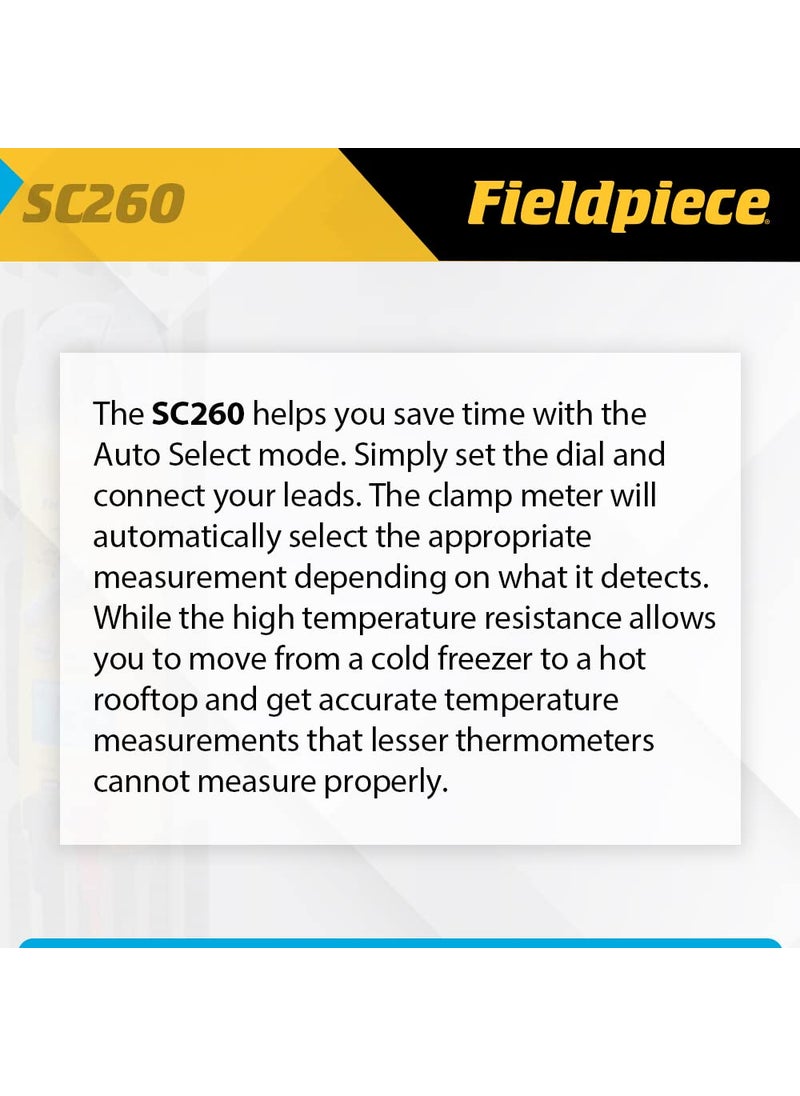 Fieldpiece Fieldpiece Compact HVACR Clamp Multimeter SC260 – True RMS Clamp Meter with Temperature, Capacitance & Backlight  - Image 4