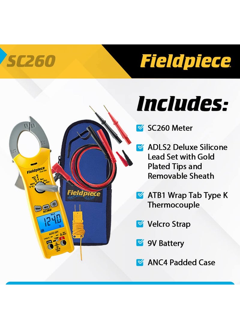 Fieldpiece Fieldpiece Compact HVACR Clamp Multimeter SC260 – True RMS Clamp Meter with Temperature, Capacitance & Backlight  - Image 5