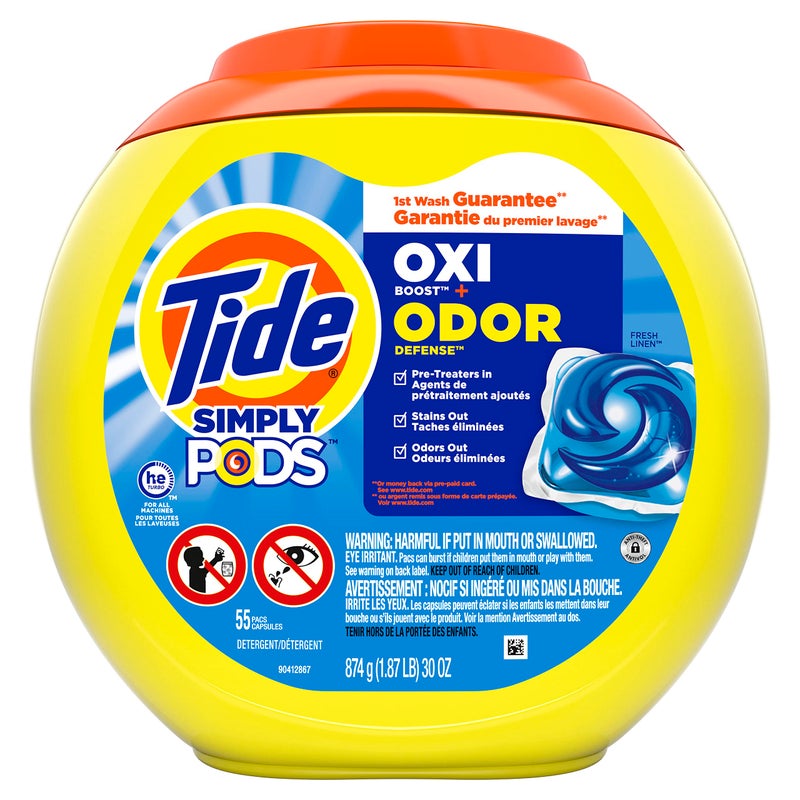 Tide Simply Pods Odor Rescue Liquid Laundry Detergent Pacs, 3 in 1 Powerful Detergent, Fresh Scent, 55 Count - Image 1
