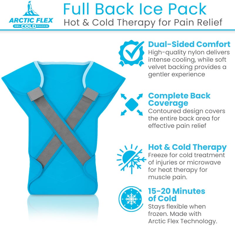 Arctic Flex Artic Flex Large Ice Pack for Back - Full Back Ice Pack Wrap for Pain Relief - Reusable Cooling Pad with Straps, Extra Large and Wearable - Hot and Cold Therapy for Men & Women - for Muscle Fatigue - Image 2