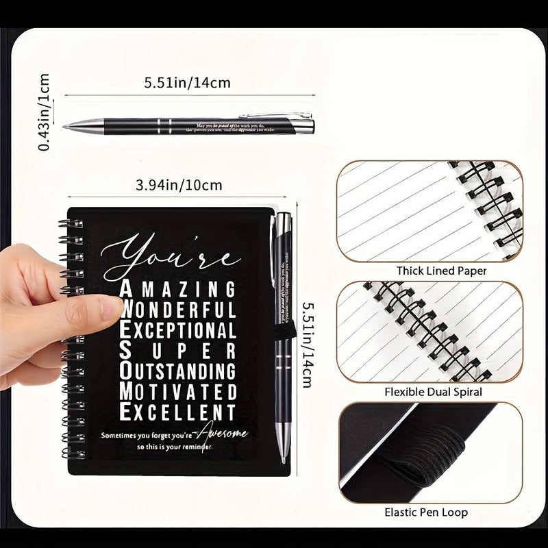 8 Sets Black Motivational Notebook And Pen Combo For Colleagues Friends Teachers Students Gifts - Image 3