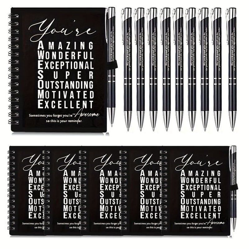 8 Sets Black Motivational Notebook And Pen Combo For Colleagues Friends Teachers Students Gifts - Image 1