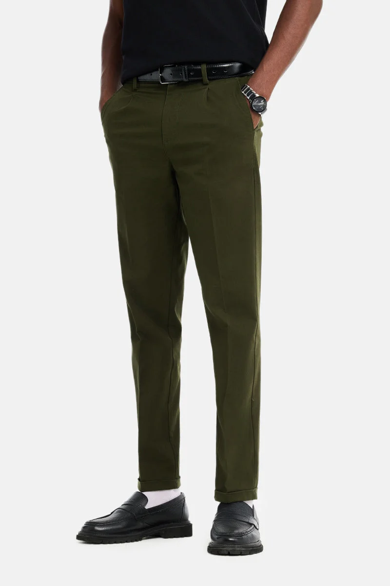 سنيتش Olive Solid Slim Fit Casual Chinos