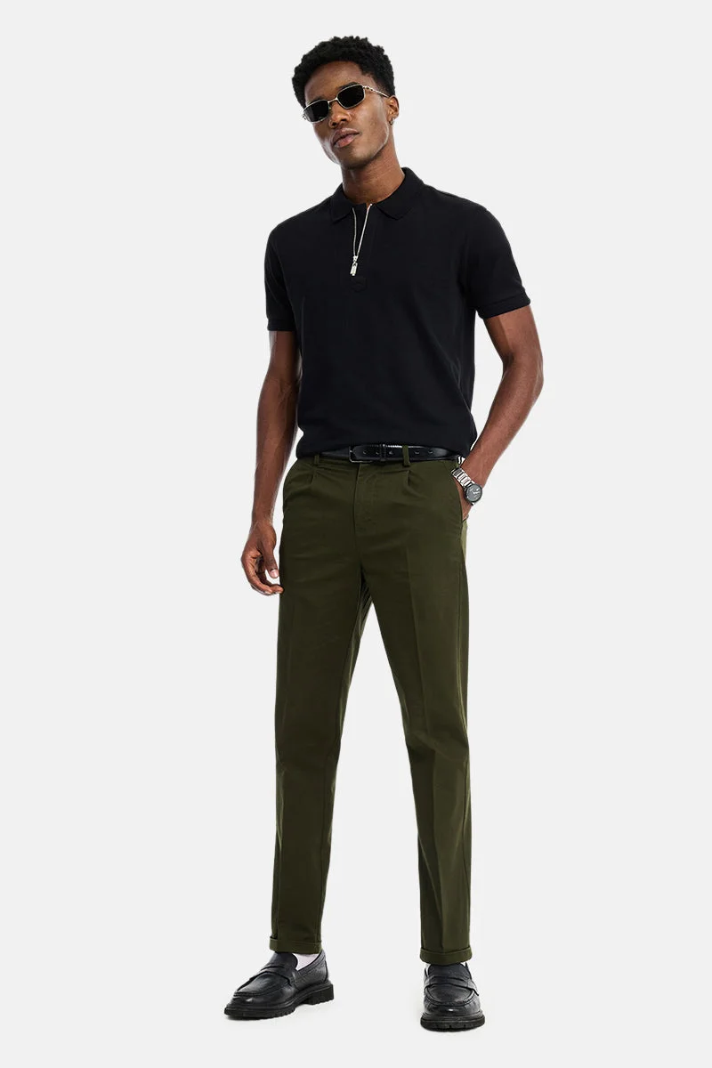 سنيتش Olive Solid Slim Fit Casual Chinos