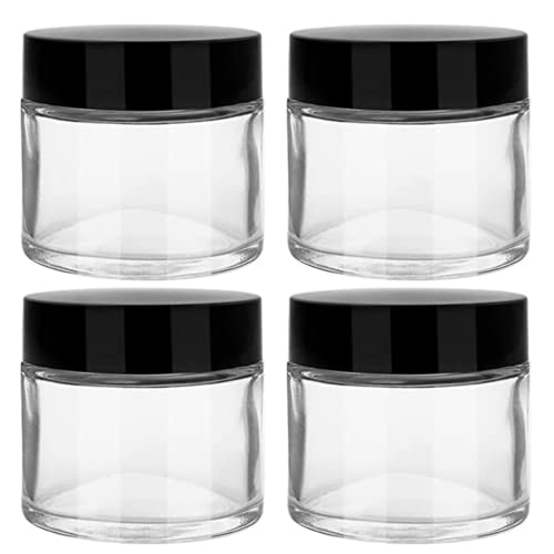 Devinez Multipurpose (Pack of 4) Round Clear Glass Cosmetic Jars,50gm with Inner Liners and Black Lids, Travel Jars, Refillable for Makeup, Cream, Lotion, Sugar Scrubs, Eye Shadow Paint, Jewelry - Image 1