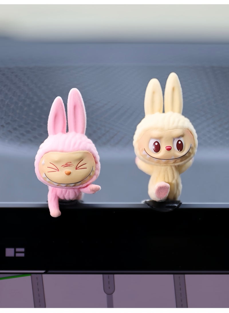 2 Piece Cute Pink & Beige Labubu Car Dashboard Decor – Adorable Gift Ornament for Friends and Loved Ones - Image 1