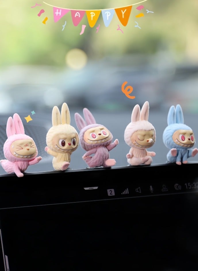 2 Piece Cute Pink & Beige Labubu Car Dashboard Decor – Adorable Gift Ornament for Friends and Loved Ones - Image 2