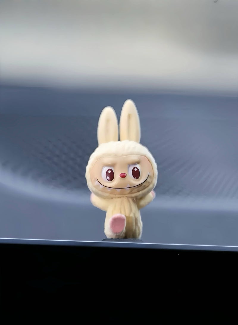 2 Piece Cute Pink & Beige Labubu Car Dashboard Decor – Adorable Gift Ornament for Friends and Loved Ones - Image 3