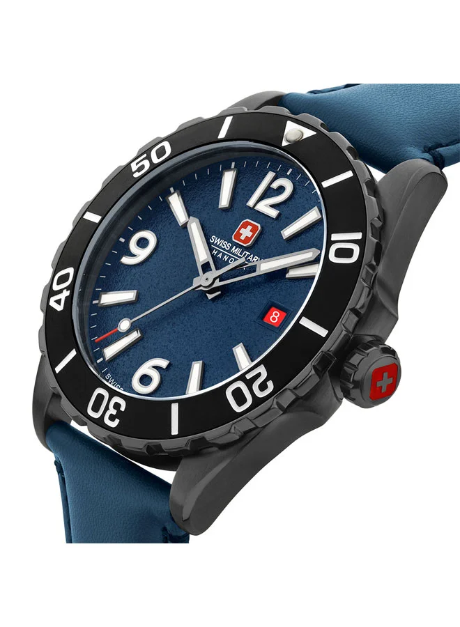 SWISS MILITARY HANOWA Swiss Military Carbon Peak Watch For Men With Blue Leather Strap 44mm 10ATM - SMWGB0000250