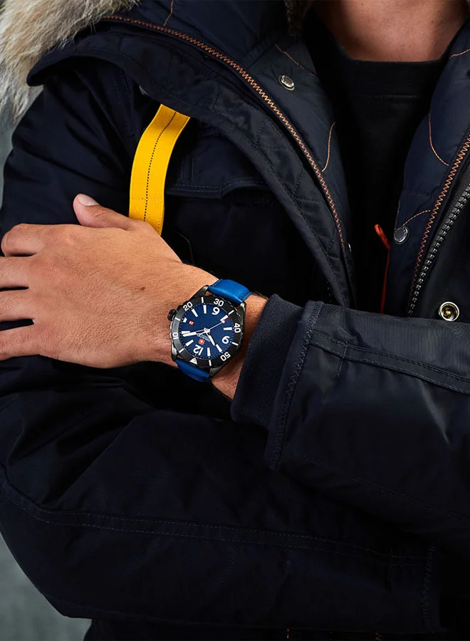 SWISS MILITARY HANOWA Swiss Military Carbon Peak Watch For Men With Blue Leather Strap 44mm 10ATM - SMWGB0000250