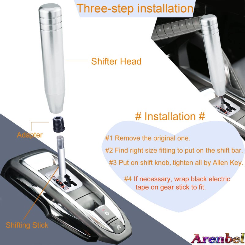 Arenbel 7" Polished Aluminum Car Gear Stick Lever Shift Long Handle Weighted Shifter Knob Fit Most Manual Automatic Vehicles, Silver - Image 4