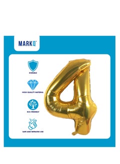 MARKQ 40 inch Number Balloons, Large Gold Foil Helium Balloons for Anniversary Wedding Birthday Party Decoration Supplies (Number 4)  - Image 3