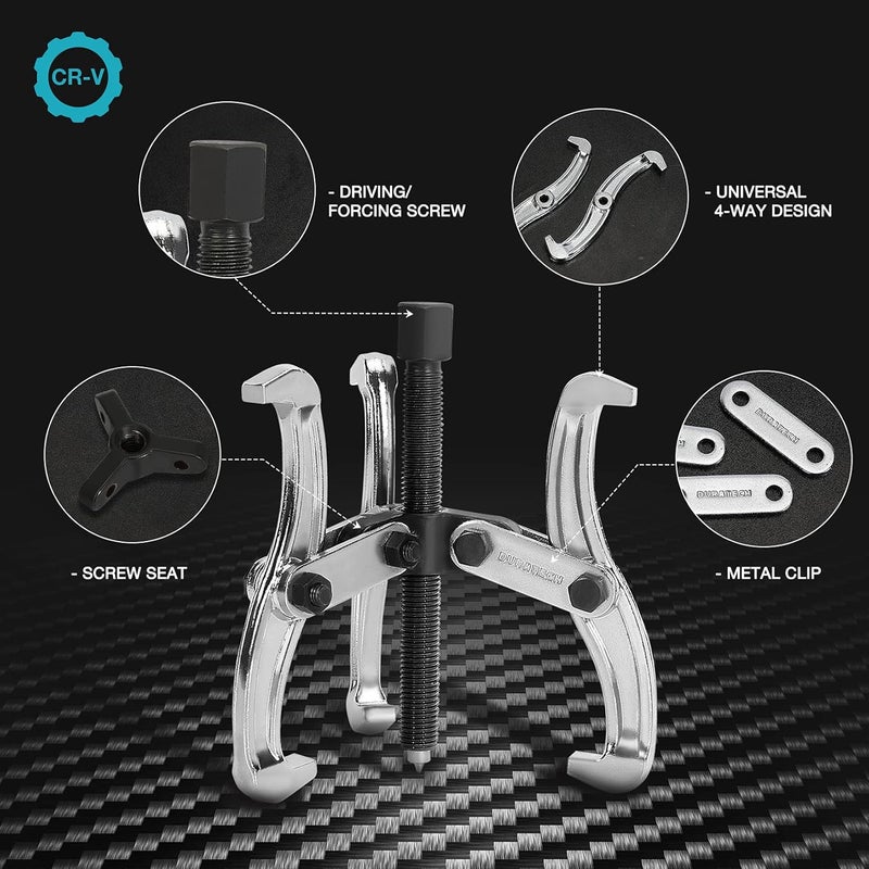 DURATECH 4-Inch 3-Jaw Gear Puller, Removal Tool for Gears, Pulleys, Bearings and Flywheels, Fully Assembled, CR-V Steel - Image 4